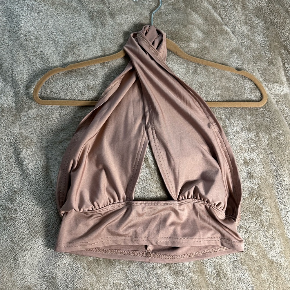 SHEIN Halter Neck Tank Top in Taupe